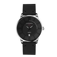 Kép 1/4 -  Chronos Fekete Bőrszíjas Férfi Karóra - Nordic Design