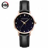 Kép 1/5 - Hannah Martin Star Női Karóra - Rosegold - Fekete Bőr Szíj