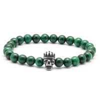 Kép 1/4 - BRAVE - “Skull King” Zöld Malachit Drágakő Karkötő