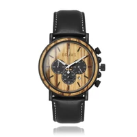 Kép 1/2 - BRAVE - Black and Wood – Kronográf Zebrafa Berakásos Férfi Karóra – Bőr Szíj