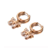 Kép 3/5 - Rosegold Nemesacél Pillangó Női Fülbevaló Cirkóna Kó Berakással