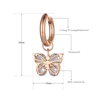 Kép 2/5 - Rosegold Nemesacél Pillangó Női Fülbevaló Cirkóna Kó Berakással