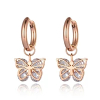 Kép 1/5 - Rosegold Nemesacél Pillangó Női Fülbevaló Cirkóna Kó Berakással