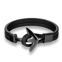Kép 1/3 - Black Wolf - Fekete Bőr Horgony Karkötő