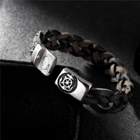 Kép 2/5 - Black Wolf - Fekete Fonott Bőr és Paracord Horgony Karkötő