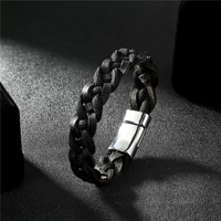 Kép 3/5 - Black Wolf - Fekete Fonott Bőr és Paracord Horgony Karkötő