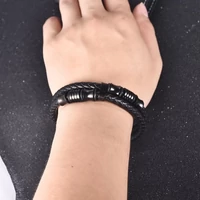 Kép 5/6 - Black Wolf - Fekete Bőr és Acél Karkötő