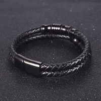 Kép 3/6 - Black Wolf - Fekete Bőr és Acél Karkötő