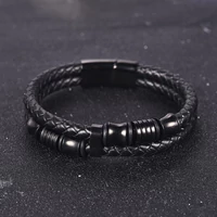 Kép 2/6 - Black Wolf - Fekete Bőr és Acél Karkötő