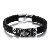 Kép 1/3 - Black Wolf - Bőr karkötő acél medál dísszel