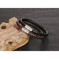 Kép 4/5 - Bőr Férfi Karkötő - Barna - 6 mm