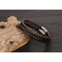 Kép 5/5 - Bőr Férfi Karkötő - Barna - 6 mm