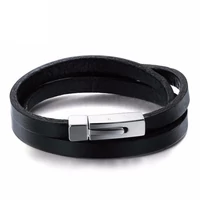 Kép 1/5 - Black Wolf - Fekete Bőr Tripla Karkötő