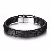 Kép 1/2 - Black Wolf - Fekete Fonott Bőr Férfi Karkötő