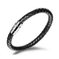 Kép 1/4 - Bőr Férfi Karkötő - Fekete - 6 mm