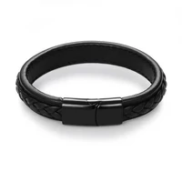 Kép 1/5 - Black Wolf - Fekete Bőr Karkötő - Bőrfonat dísz