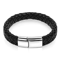 Kép 1/3 - Black Wolf - klasszikus fekete bőr karkötő