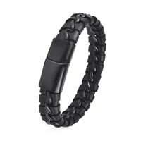 Kép 1/5 - CHAIN – Fekete Bőr Karkötő Fekete Csat