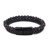 Kép 1/4 - STONE – Fekete Bőr Karkötő - Macskaszem