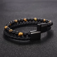 Kép 4/5 - STONE – Fekete Bőr Karkötő - Tigrisszem