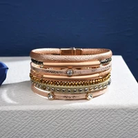 Kép 3/5 - Rózsaszín Női Bőr Karkötő - Rosegold Dísz
