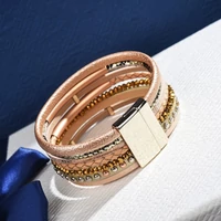 Kép 4/5 - Rózsaszín Női Bőr Karkötő - Rosegold Dísz