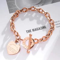 Kép 4/5 - Rosegold Nemesacél Női Karkötő - Idézetes Szív Medállal