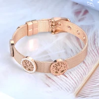 Kép 3/4 - Rosegold Nemesacél Mesh Női Karkötő - Életfa Medálokkal