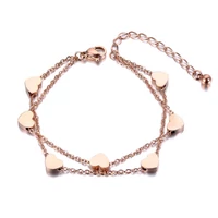 Kép 1/5 - Rosegold Nemesacél Női Karkötő - Szív Medálokkal