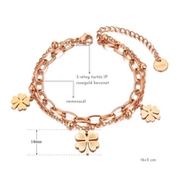 Kép 2/6 - Rosegold Nemesacél Női Karkötő - Négylevelű Lóhere Medál