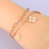 Kép 3/6 - Rosegold Nemesacél Női Karkötő - Négylevelű Lóhere Medál