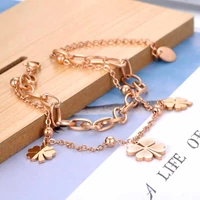 Kép 4/6 - Rosegold Nemesacél Női Karkötő - Négylevelű Lóhere Medál