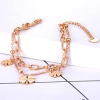 Kép 5/6 - Rosegold Nemesacél Női Karkötő - Négylevelű Lóhere Medál