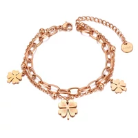 Kép 1/6 - Rosegold Nemesacél Női Karkötő - Négylevelű Lóhere Medál