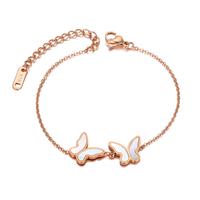 Kép 1/5 - Rosegold Nemesacél Női Karkötő - Pillangó Medálokkal - Kagyló Berakással