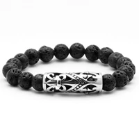 Kép 1/4 - Black Wolf - lávakő ásvány karkötő - Acél liliom címer medál