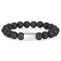 Kép 1/3 - 10 mm - Lávakő Férfi Ásvány Karkötő - Gravírozható Nemesacél Medál