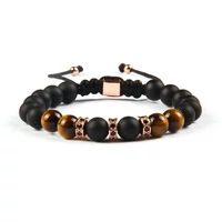 Kép 1/3 - Black Wolf - Rosegold Cirkónia Köves Ónix Tigrisszem Ásvány Karkötő