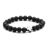 Kép 1/3 - CROSS - Keresztes Lávakő Ásvány Karkötő - Gun Black