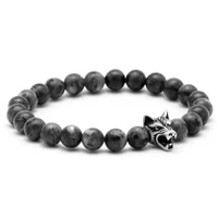 Kép 1/4 - Black Wolf - Labradorit Ásvány Karkötő - Acél Farkas Dísz