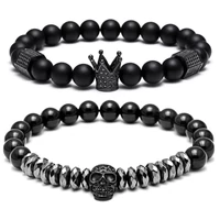 Kép 1/6 - Black Wolf - Koponya - King - Férfi Ásvány Karkötő Szett