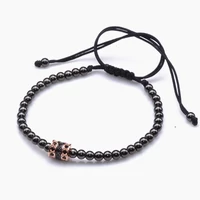 Kép 2/5 - Black Wolf - Fém Gyöngy Karkötő - Cikrónia Köves Dísz - 4 mm