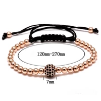 Kép 2/2 - Unisex Fém Gyöngy Karkötő Cirkónia köves Dísszel - Rosegold