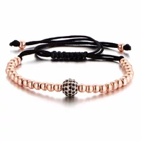 Kép 1/2 - Unisex Fém Gyöngy Karkötő Cirkónia köves Dísszel - Rosegold