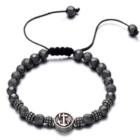 Kép 1/4 - Black Wolf - Hemait Ásvány Gyöngy Karkötő - Paracord - Acél Horgony Medál