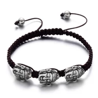Kép 1/4 - Black Wolf - Barna Fonott Paracord Karkötő - Acél Buddha Medál