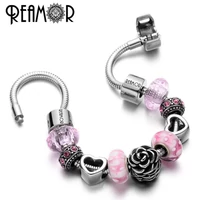 Kép 2/4 - REAMOR – Nemesacél Charm Karkörő Rózsaszín Murano Üveg Gyöngy