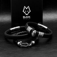 Black Wolf - Egyszerű Fekete Bőr Férfi Karkötő