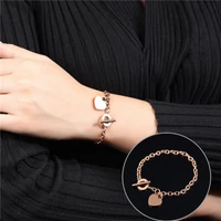Kép 2/3 - Elegáns Rosegold Acél Női Karlánc - Szív medál