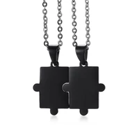 Kép 1/4 - Unisex Páros Nyaklánc - Rozsdamentes Acél Puzzle Medál - Fekete